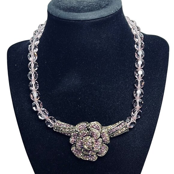 Heidi Daus Pretty Petals Pink Swarovski Crystal Rose And Beaded Necklace (6011) - Picture 5 of 11